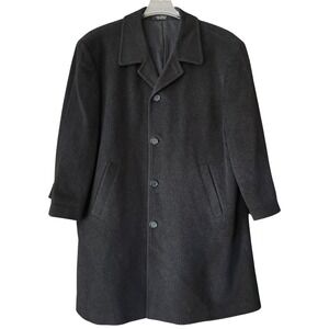 Kasper‎ Coat Overcoat Mens 42S Charcoal Black  Gray Wool Cashmere Notch Collar